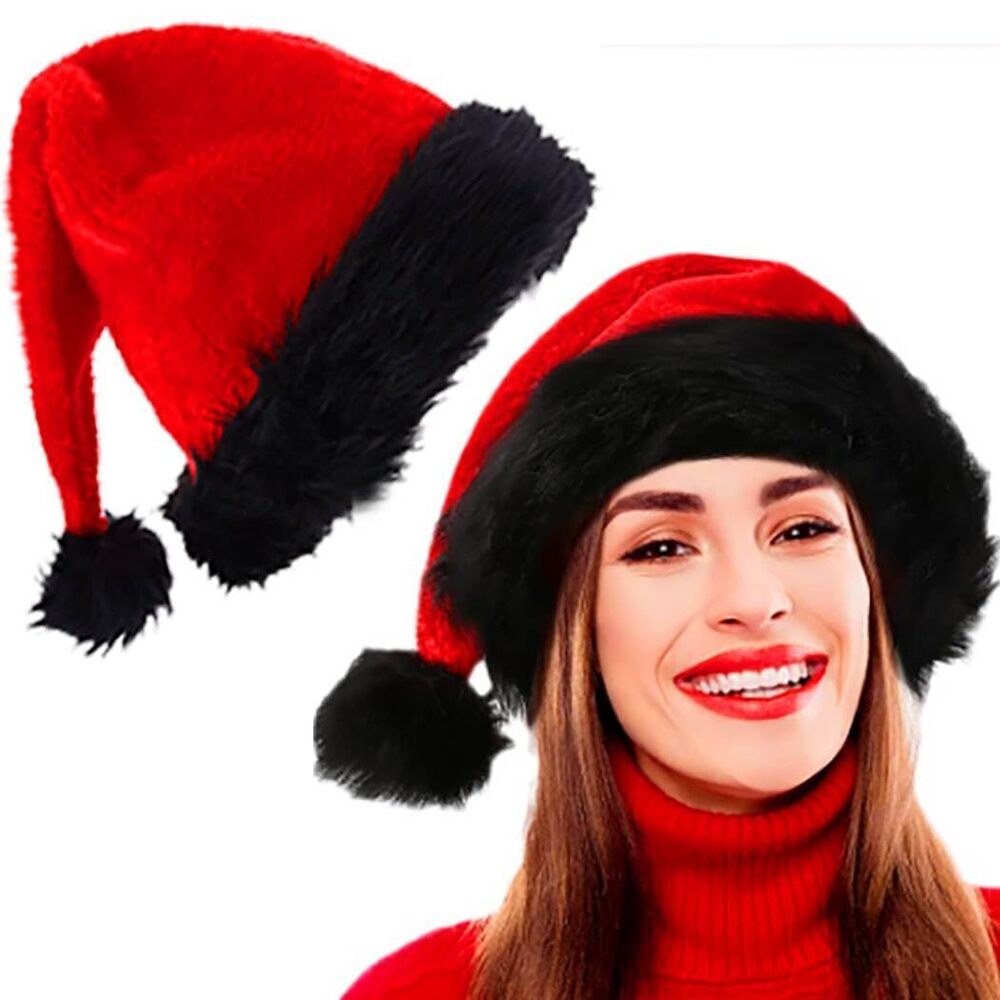 6424 Plush Santa Hat Christmas Hats Striped Xmas Holiday Hat for Adults